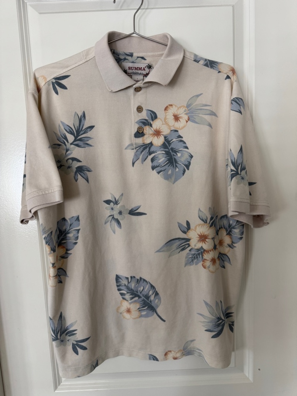 Summa Beige Floral Polo Shirt for Men